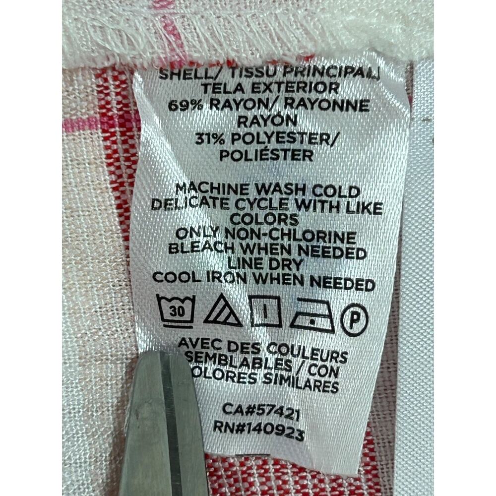 Loft Gauzy Picnic Dress XL Red White Plaid Flutter Sleeves Ruffle Hem No Belt - Picture 7 of 11